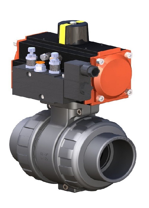 Pnömatik Aktüatörlü Ede Tipi Yapıştırma Küresel Su Vanaları (U-PVC) Tek Etkili